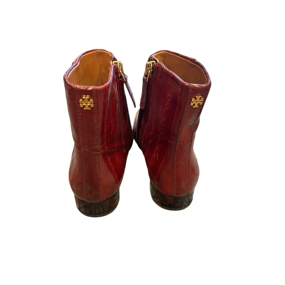 New! Tory Burch 'Lila' Booties Genuine Eel Leather Red Womens Size 5 M MSRP $498